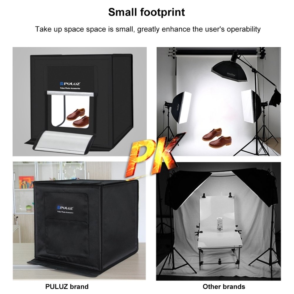 Hộp Chụp Sản Phẩm 60x60cm PULUZ Có Đèn Led Siêu Sáng 2 Dãy + Tặng kèm 6 phông nền - Marvis -