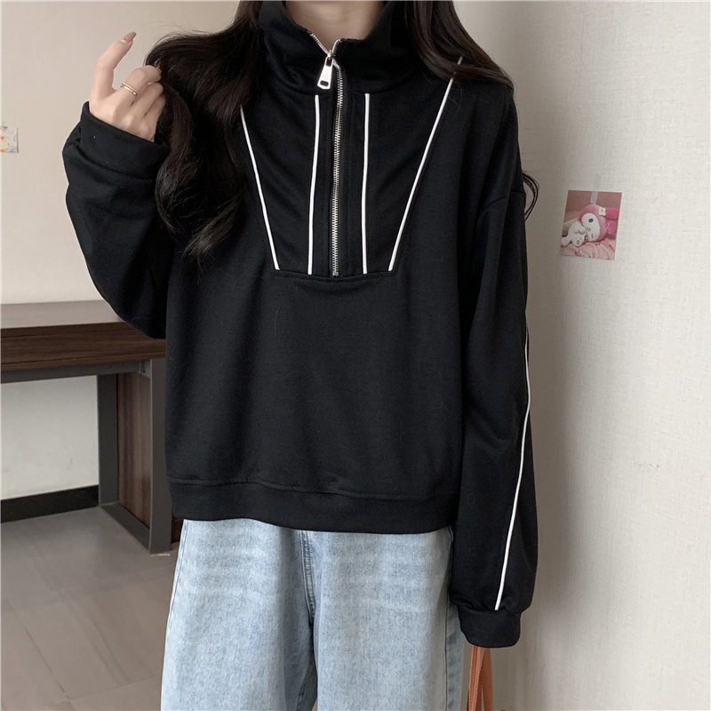 Áo Thun Polo Tay Dài Dáng Rộng Màu Sắc Tương Phản Phong Cách Hàn Quốc Thời Trang Mùa