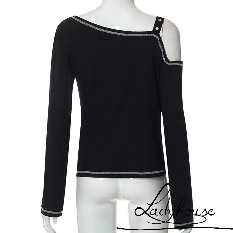 Áo Thun Dài Tay Lệch Vai Phong Cách Gothic Thời Trang Cho Nữ