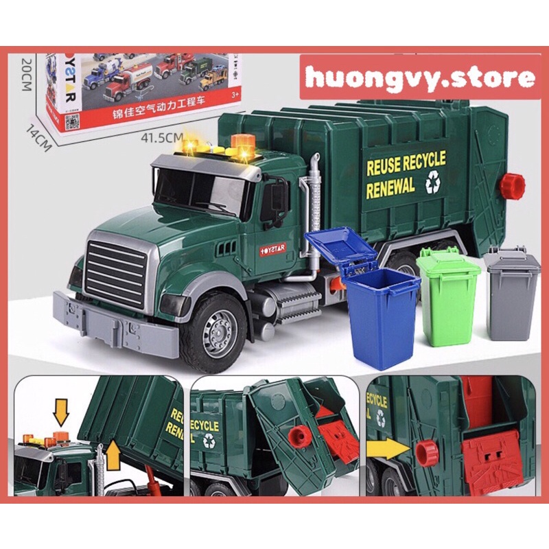 Xe Ô Tô môi trường Toystar màu xanh có nhạc, đèn loại to kèm 3 thùng rác cho bé (Hàng to đẹp, lốp cao su)