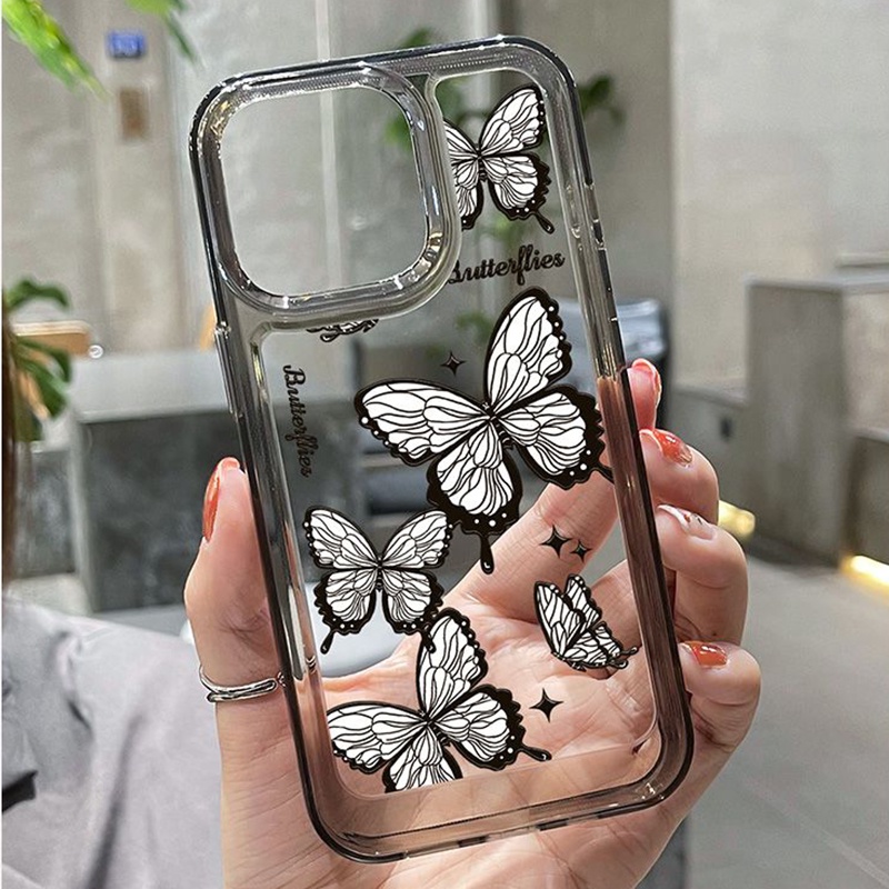 Ốp Điện Thoại TPU Silicon Mềm Trong Suốt Chống Sốc Hình Bướm Đen Cho IPhone 11 12 13 14 Pro Max 7 8 Plus X XS XR 6 6S SE 2020