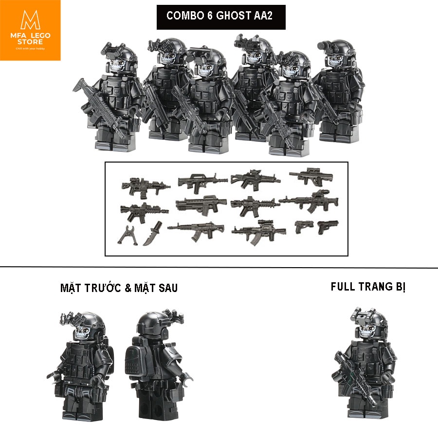 Đồ chơi lắp ráp swat army , mô hình lắp ghép quân sự - Combo 6 lính Ghost AA2