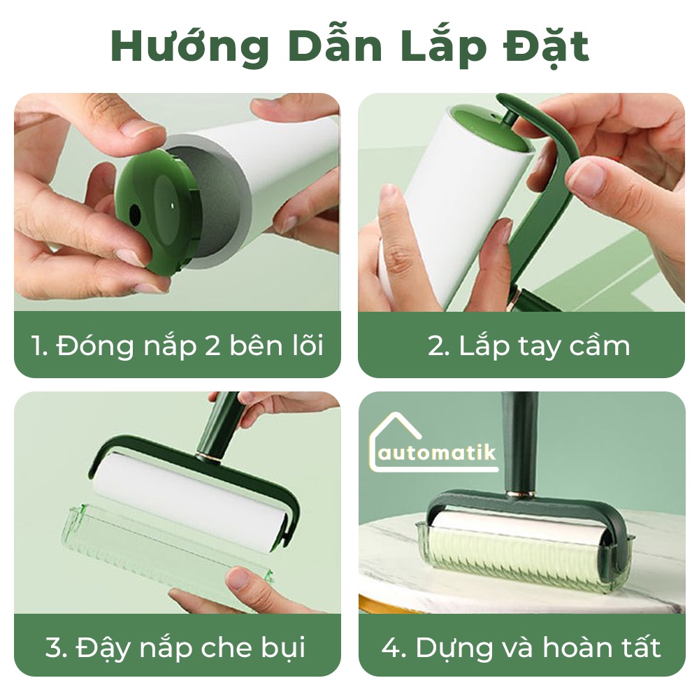 Cây Lăn Bụi Quần Áo, Ga Giường,Lông, Tóc, Sàn Nhà Có Nắp Đậy, Lõi Lăn Bụi Thay Thế 16cm, 24cm - Automatik