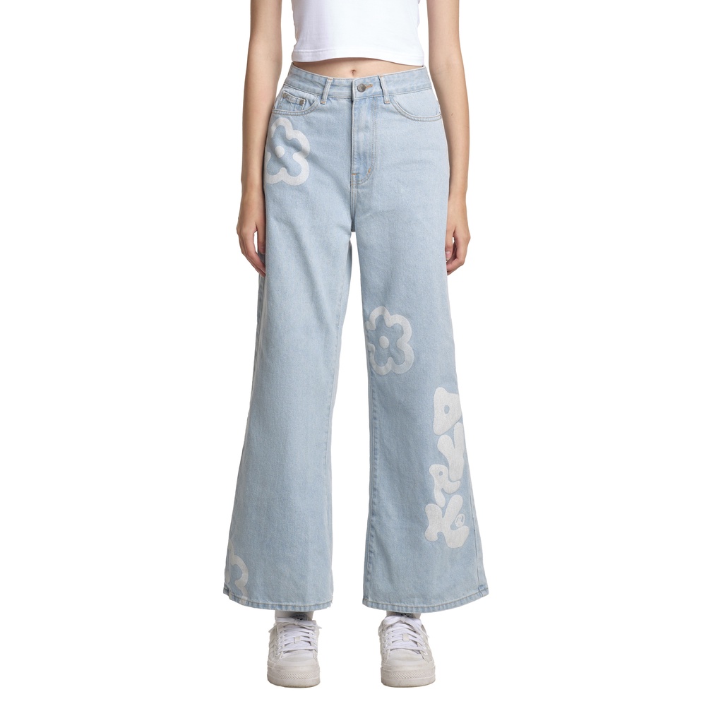 DVRK - Quần Jeans Nữ Ống Rộng Retro Flower Màu Denim Blue - DVRK - 22SS