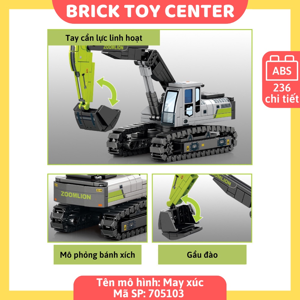 Đồ chơi lắp ráp xe công trường xây dựng cho bé mô hình xe trộn bê tông xe cần cần cẩu máy xúc máy ủi