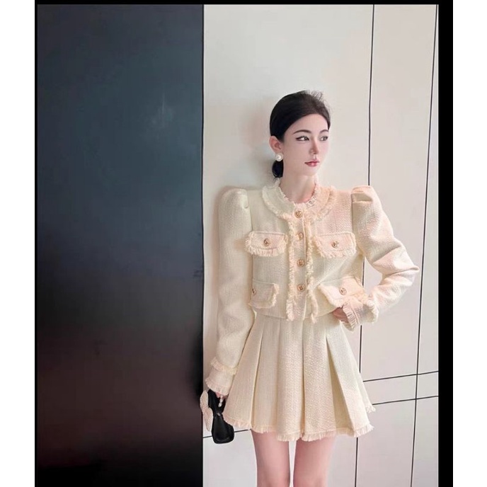 Sét Áo dạ nữ kèm chân váy xếp ly siêu xinh hàng QC MỚI