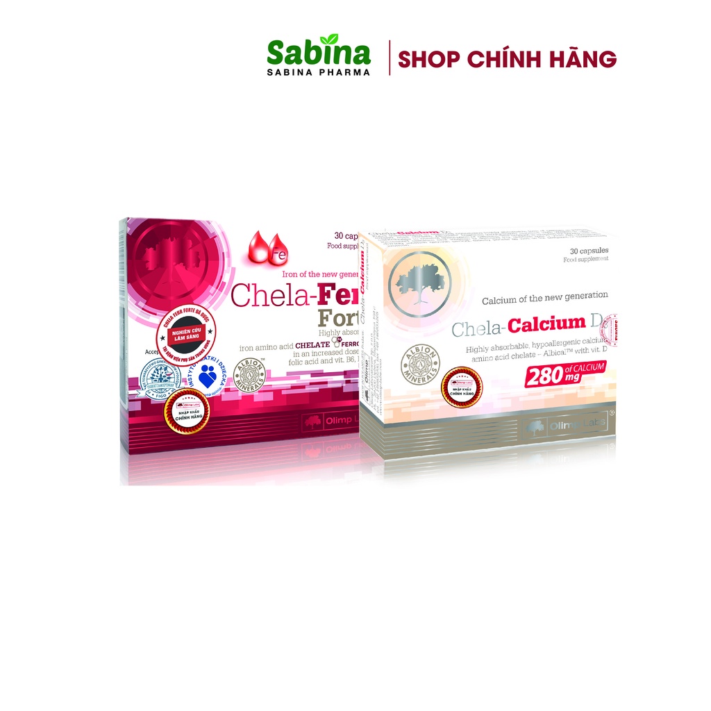 Bộ đôi canxi Chela calcium D3 và sắt Chela Ferr - Forte (Olimp Labs) 11,4g cho bà bầu và sau sinh
