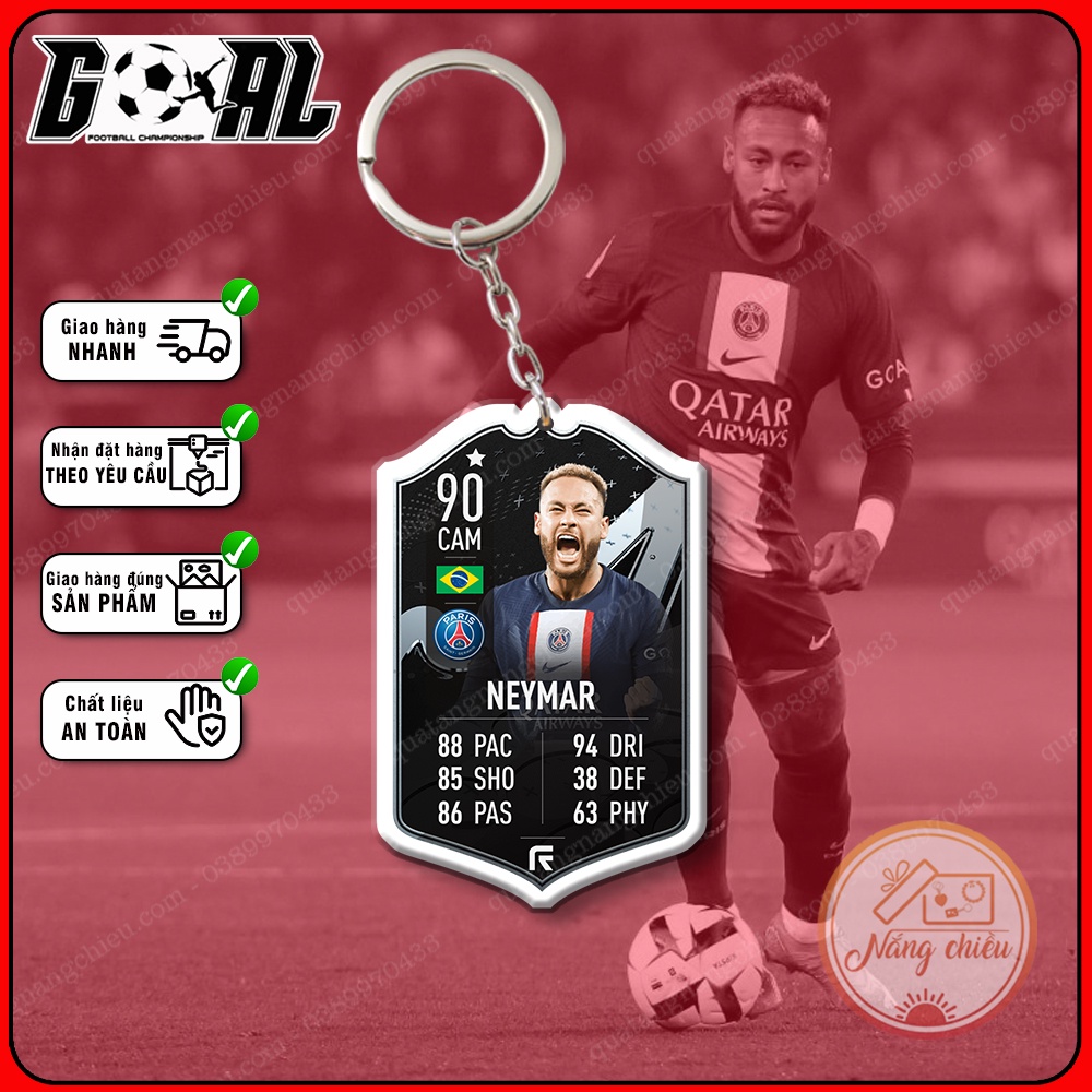 Móc khóa cầu thủ Neymar đẹp cao cấp, phụ kiện treo balo túi xách, thẻ bóng đá hiện đại mới nhất tuyển Brazil[3301-3312]