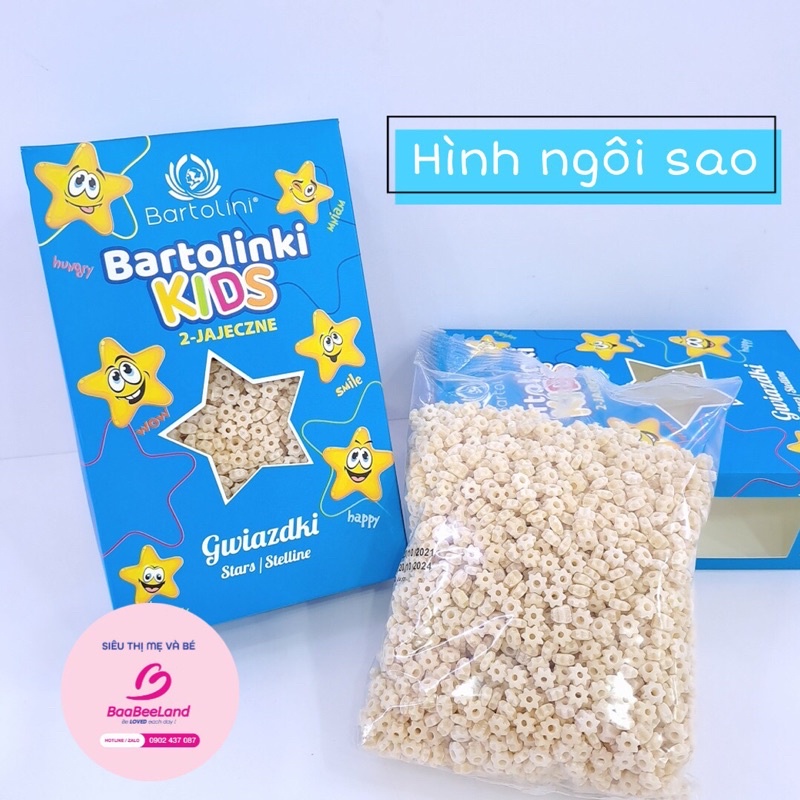 Mì nui ăn dặm hữu cơ cho bé Bartolinki Kids hình ngôi sao 250g - BAABEELAND
