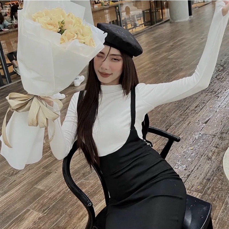 Set Đầm Yếm Maxi Cổ Lọ Tay Dài Phong Cách S44