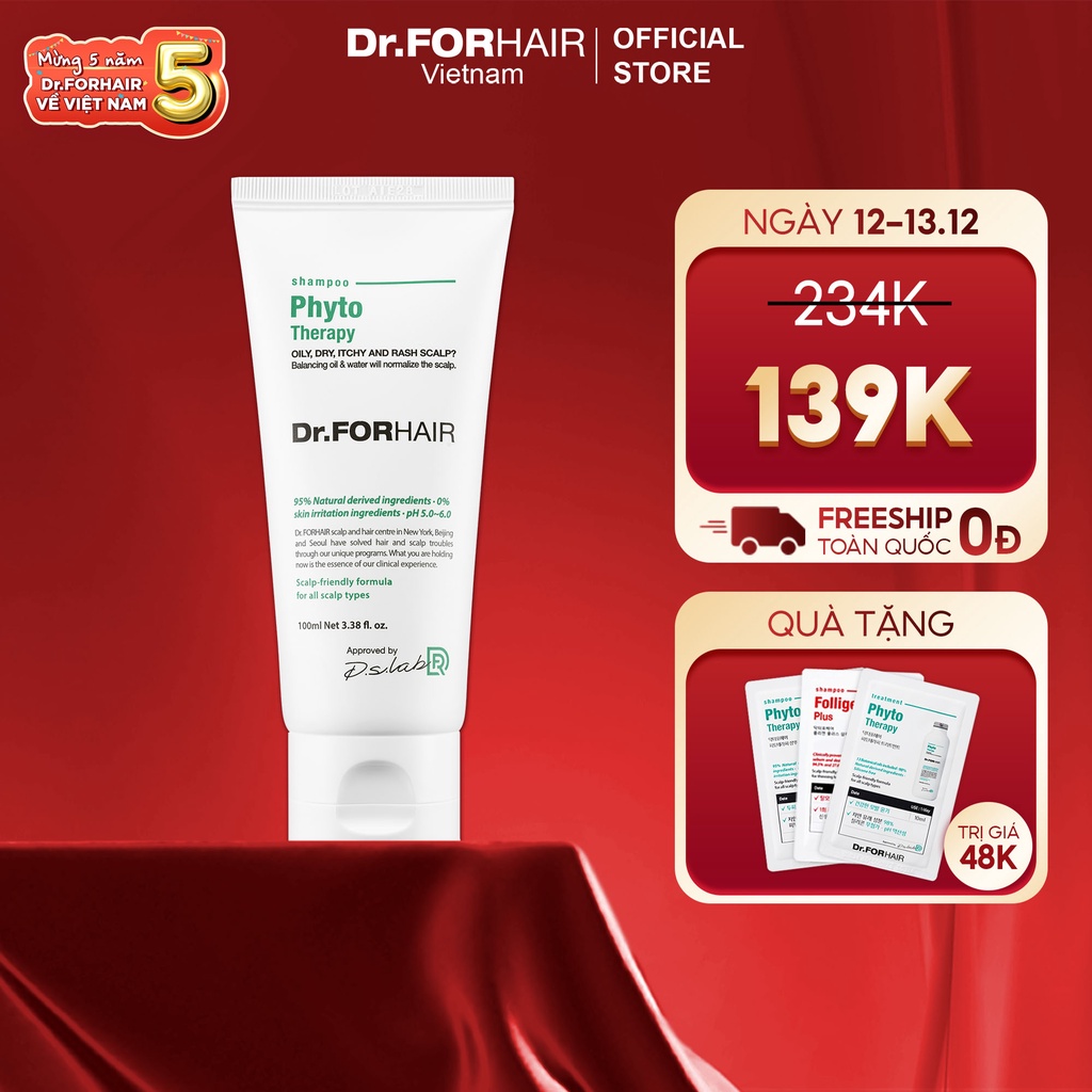 Dầu gội CHO DA NHẠY CẢM, chiết xuất thực vật an toàn và dịu nhẹ Dr.FORHAIR Hàn Quốc Phyto Therapy Shampoo 100ml