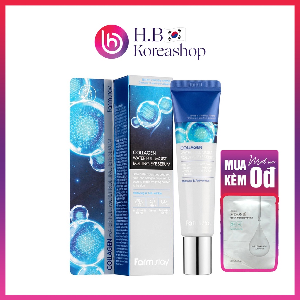 Tinh chất collagen hỗ trợ giảm bọng mắt và quầng thâm - 25ml [Farm Stay Collagen Water Full Moist Rolling Eye Serum]