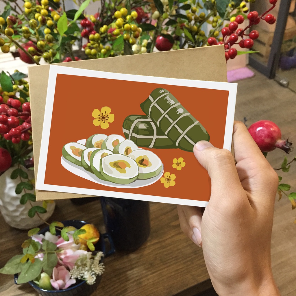 Thiệp tết, thiệp chúc mừng năm mới, postcard chủ đề tết Việt Nam, in giấy mỹ thuật kích thước 10x15, tặng kèm bao thư