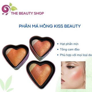 Set 2 in 1 Phấn má hồng + bắt sáng Kiss Beauty Heart Blusher (Hộp thiếc cao cấp)