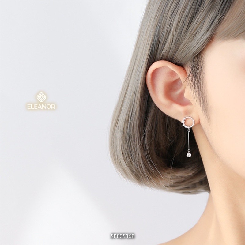 Bông tai nữ chuôi bạc 925 Eleanor Accessories thiết kế dáng dài bất đối xứng đính đá phụ kiện trang sức 5168