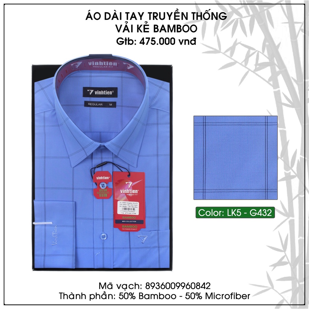 Áo Sơ Mi Dài Tay Sọc Caro Bamboo Vĩnh Tiến Regular Vạt Ngang 475 - Mẫu tự chọn 2
