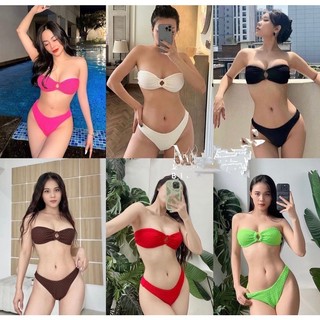 (9987- Lily.Shop)Bikini 2 mảnh khoét ngực đen / trắng ( ẢNH THẬT)