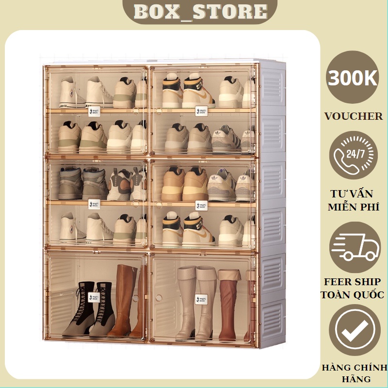 Tủ nhựa đựng giày dép gấp gọn cao cấp MAYI BOX, Hộp đựng giày nhựa cứng PP trong suốt 8 ngăn, 12 ngăn, 16 ngăn, 20 ngăn