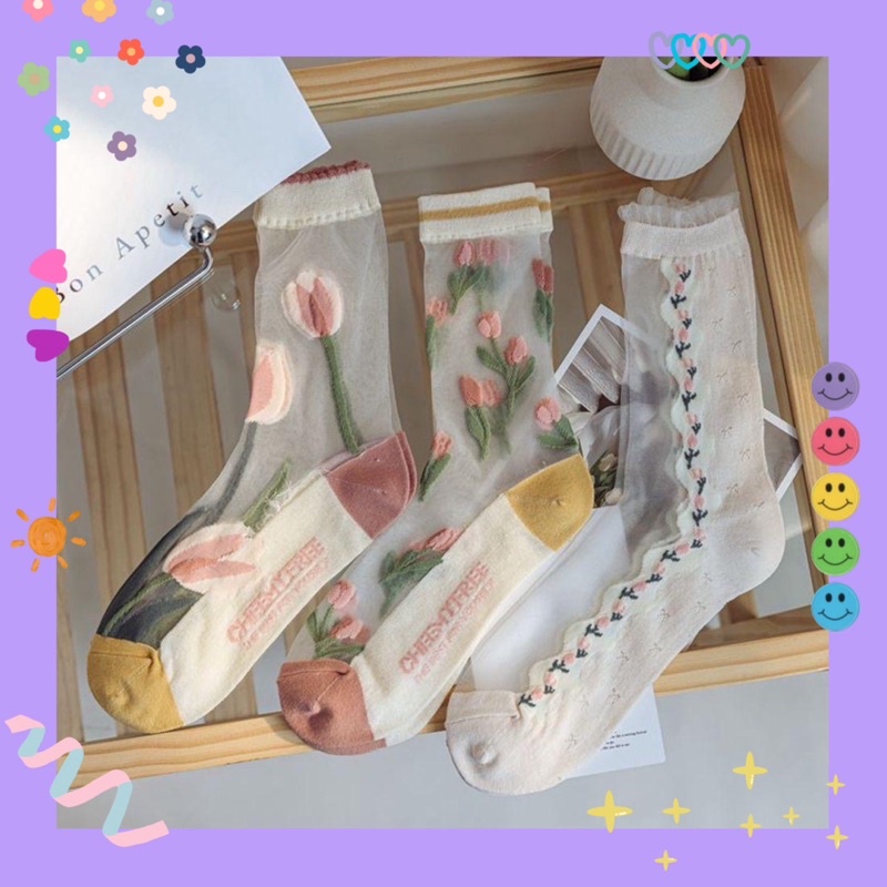 Vớ tất voan hoạ tiết  🌼MY MUSES 🌿 phong cách vintage