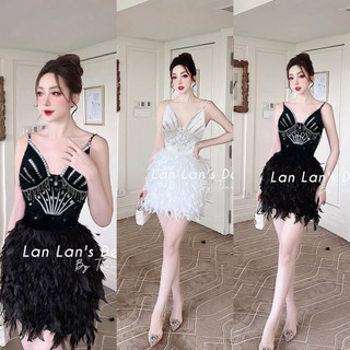 VÁY 2 DÂY ÔM NHẸ ĐÍNH HẠT SÁNG TÙNG DÍNH LÔNG VŨ 211222