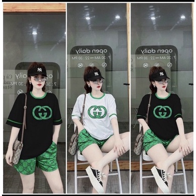 ❤️CÓ BIGSIZE TỚI 85KG❤️ Đồ bộ nữ quần đùi thun cotton co giãn họa tiết LV GC Set bộ đi chơi dễ thương (45-85kg) B11