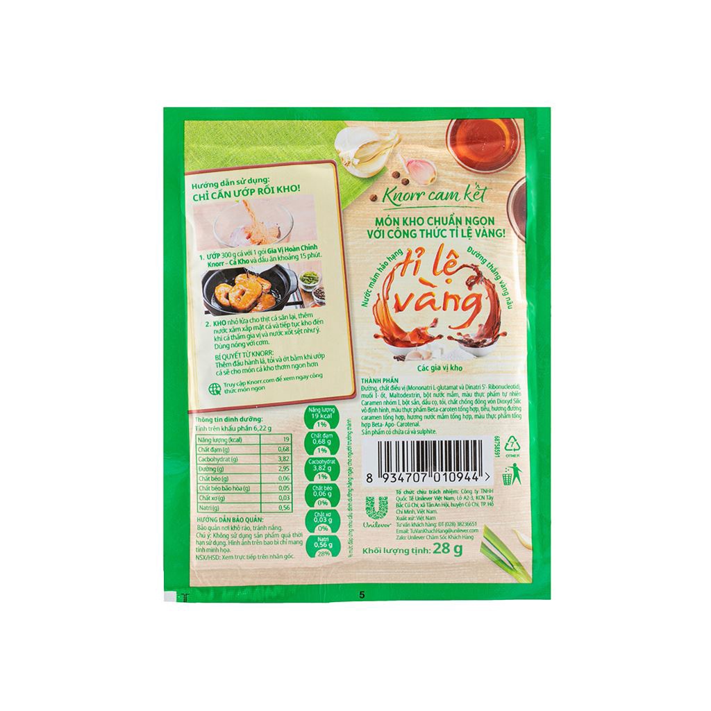 Combo 5 gói  gia vị kho cá Knorr hoàn chỉnh.