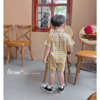[Beemo forkids]_Bộ vest thô caro cộc cho bé 9 đến 23kg