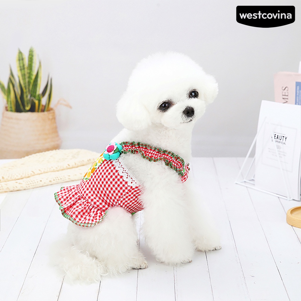 [COD]♘Đầm Hai Dây Họa Tiết Sọc Caro Bằng Polyester Thời Trang Mùa Hè Xinh Xắn Cho Cún Cưng