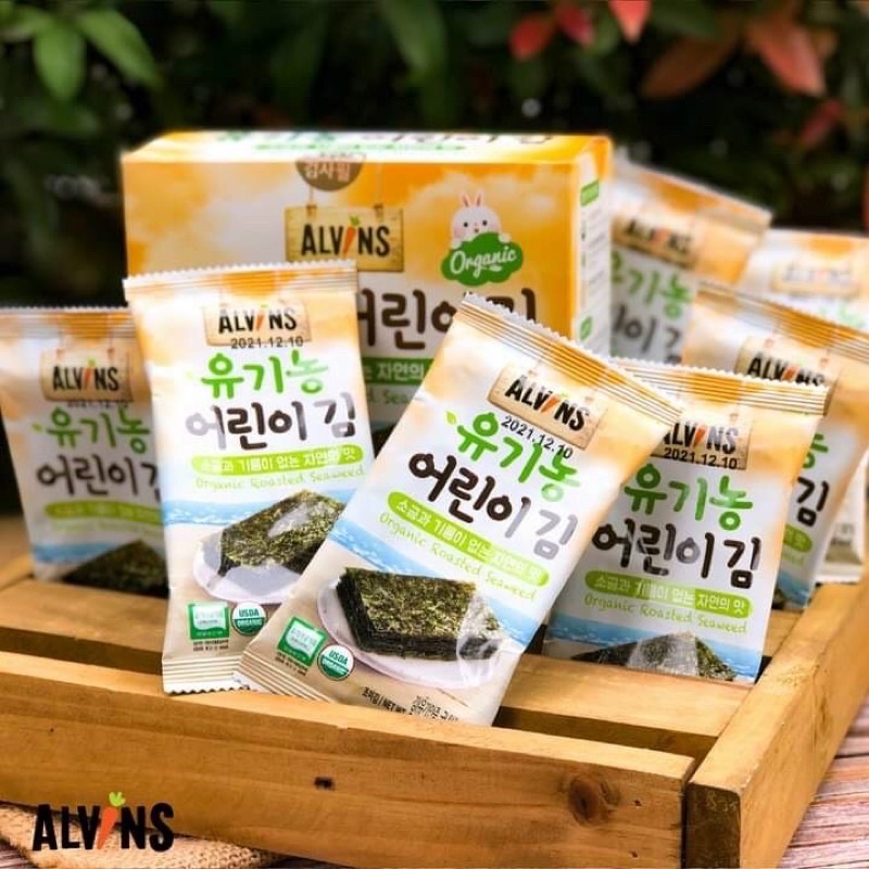 DATE 6/2023 Rong biển hữu cơ tách muối cho bé ăn dặm, rong biển ăn liền Hàn Quốc( lẻ 1 gói)