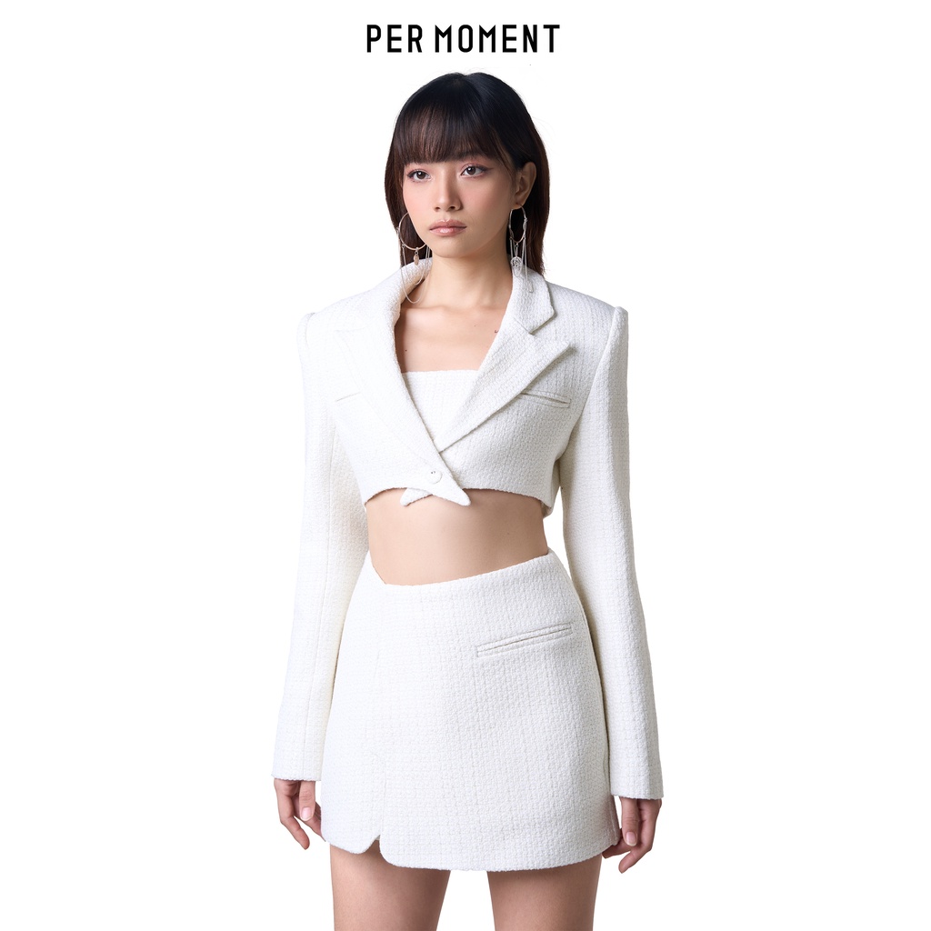 Set áo dạ tweed và chân váy PER MOMENT - Áo vest croptop kèm chân váy ngắn