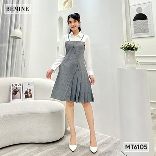Đầm cổ phối tay dài tùng xếp li bemine mt6105