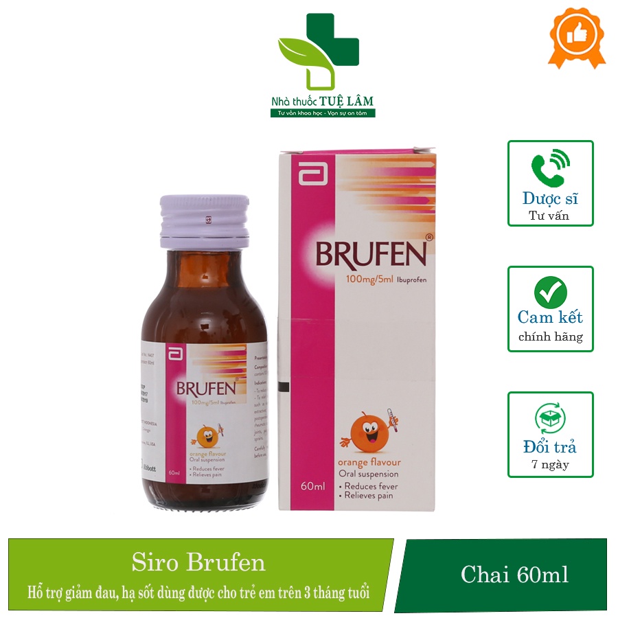 Siro Brufen hương cam chai 60ml hỗ trợ giảm đau, hạ sốt dùng được cho bé trên 3 tháng tuổi cân nặng từ 5kg trở lên