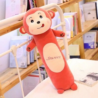 💗 Gối ôm cho bé hình thú thỏ khỉ ếch sư tử vải nỉ nhung mềm mịn - gấu ôm chơi ngủ mẫu Khỉ đỏ size bé
