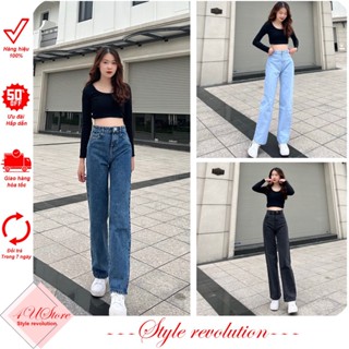 Quần JEAN nữ ống rộng, Quần BÒ nữ ống suông màu xanh đậm, kiểu baggy ống đứng JN4U ảnh thật