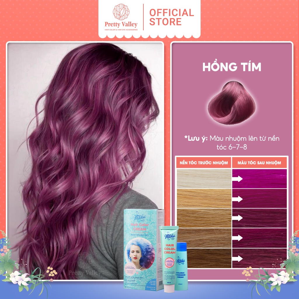 Thuốc Nhuộm Tóc Màu Hồng Tím MOLOKAI, Thuốc Nhuộm Tóc Siêu Dưỡng - Pretty Valley Store
