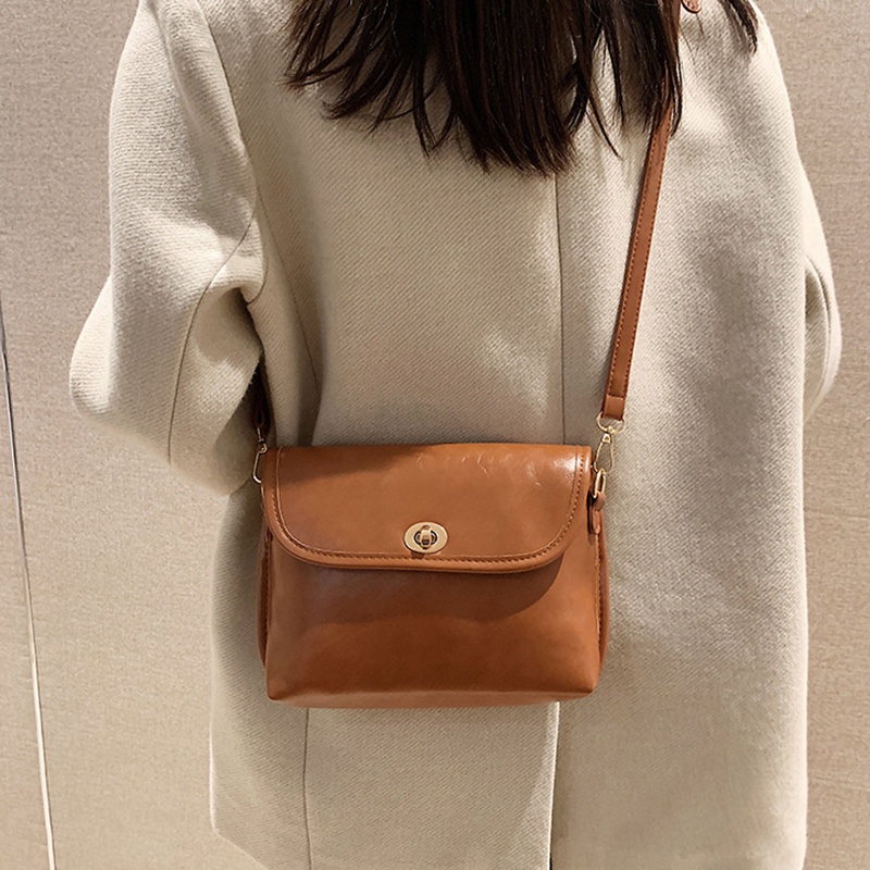 Túi Đeo Chéo Hình Vuông Nhỏ Màu Nâu Phong Cách retro Đơn Giản Cho Nữ