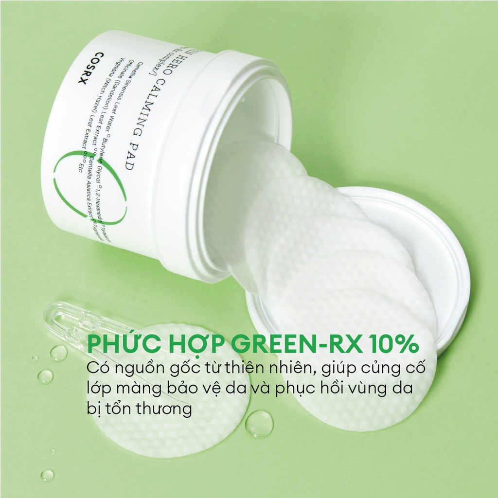 Bông Tẩy Tế Bào Chết Hoá Học Dưỡng Ẩm Và Dịu Da (0.25 % PHA, Trà Xanh) COSRX One Step Green Hero Calming Pad 70 Miếng