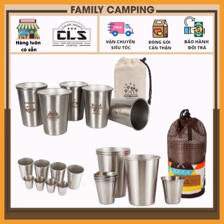 Bộ 8 cốc inox xếp gọn có túi đựng phong thái nền văn hóa dùng đi cắm trại, dã ngoại, trong nhà, công sở chính hãng Có bả