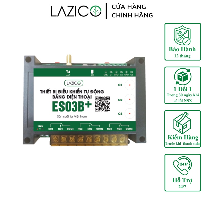 Bộ điều khiển từ xa cho motor máy bơm 220V qua điện thoại 3 kênh độc lập LAZICO ES03B+