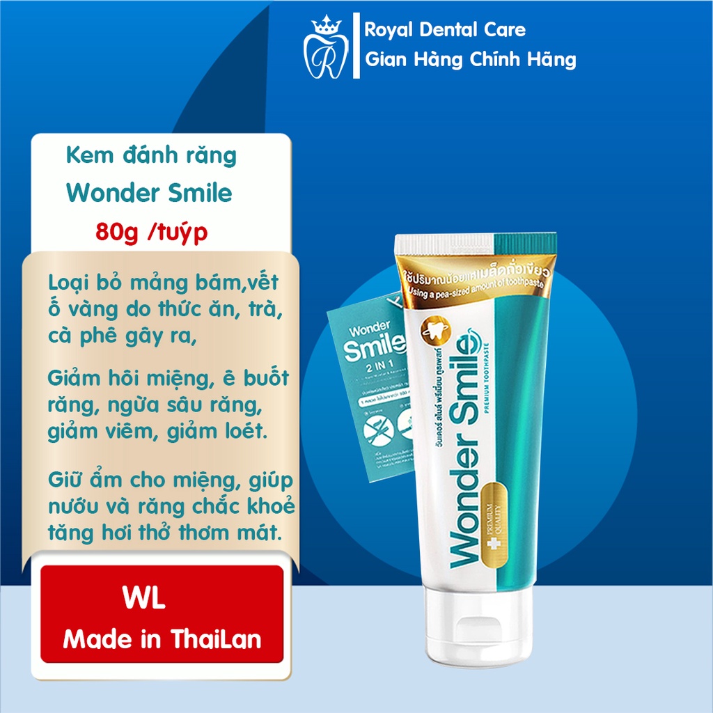 Kem đánh răng thái lan Wonder Smile, kem đánh răng trắng răng, giảm hôi miệng, ê buốt, đau nhức răng, hơi thở thơm mát.