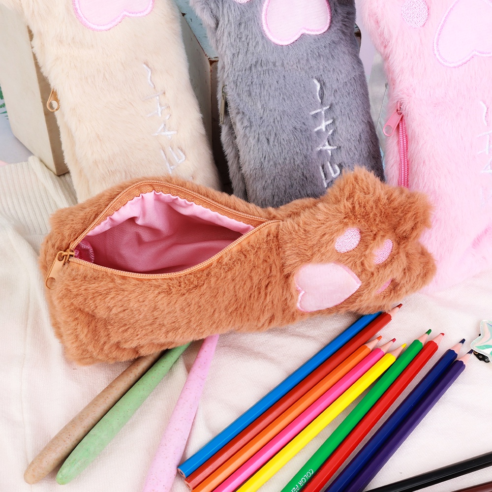 Túi Đựng Bút / Bút Hình Chân Mèo Nhồi Bông Dễ Thương Cho Học Sinh Ốp