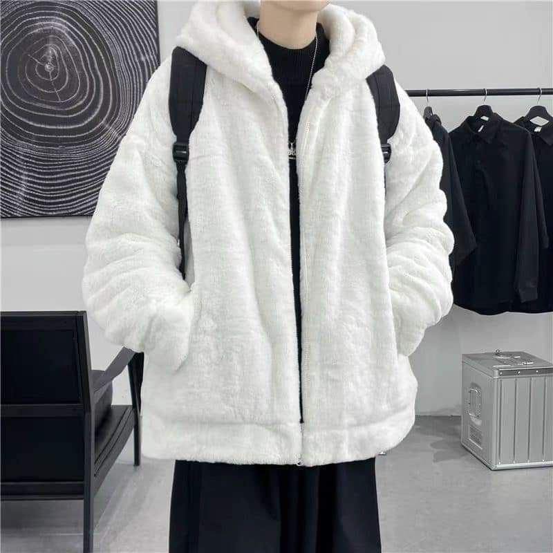 Áo Khoác Lông thỏ CÓ MŨ siêu ấm phong cách Hàn Quốc