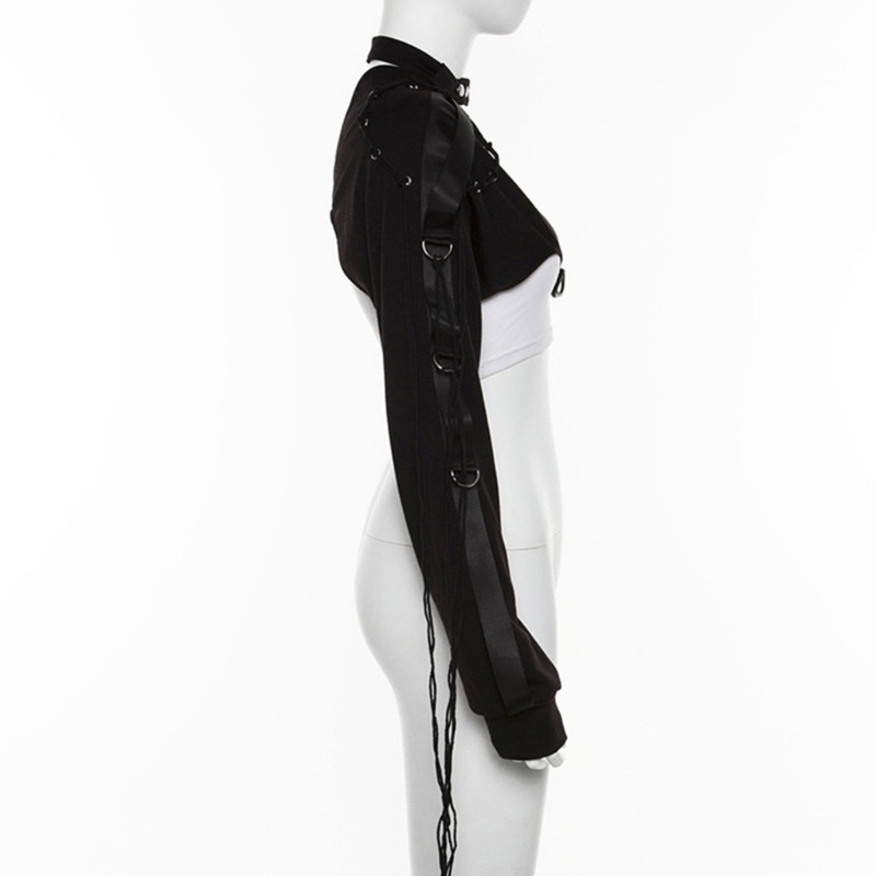 Whi Áo Crop Top Một Vai Tay Dài Có Khóa Cài Phong Cách Gothic Cho Nữ Shrug