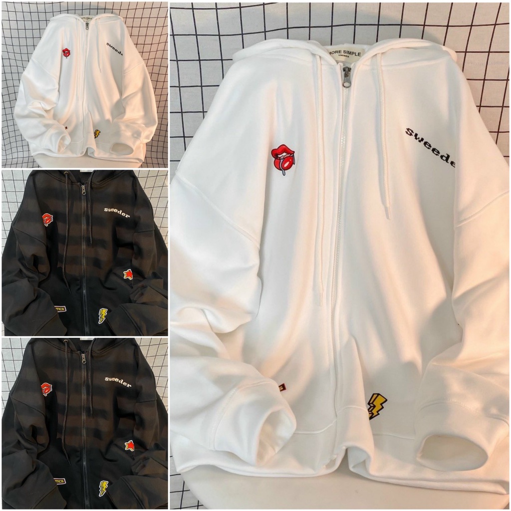 Áo Khoác Thun Nỉ Chữ SWEEDER- Kiểu Hoodie Có Khóa Kéo Zip Nón Mũ 2 Lớp - Nam Nữ Cặp Đôi Mặc Thu Đông