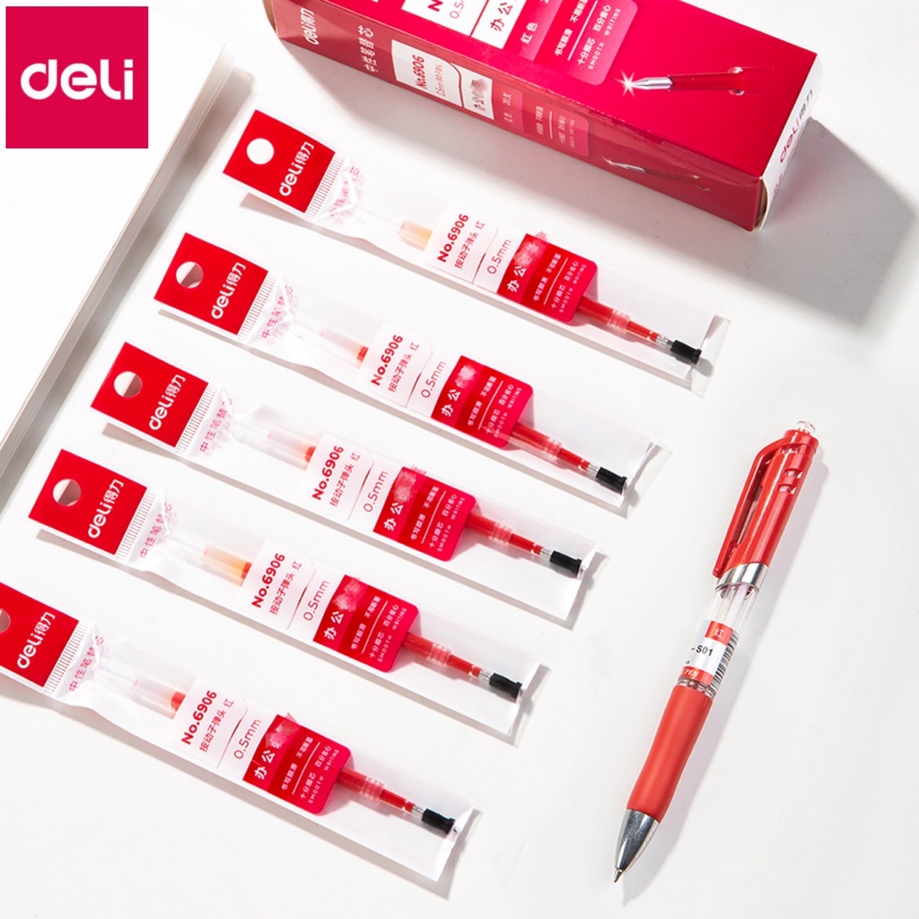 Ruột Bút Gel Deli Ngòi 0.5mm Dùng Thay Thế Cho Bút Bi Bấm Deli A575, S101, S108, A025B