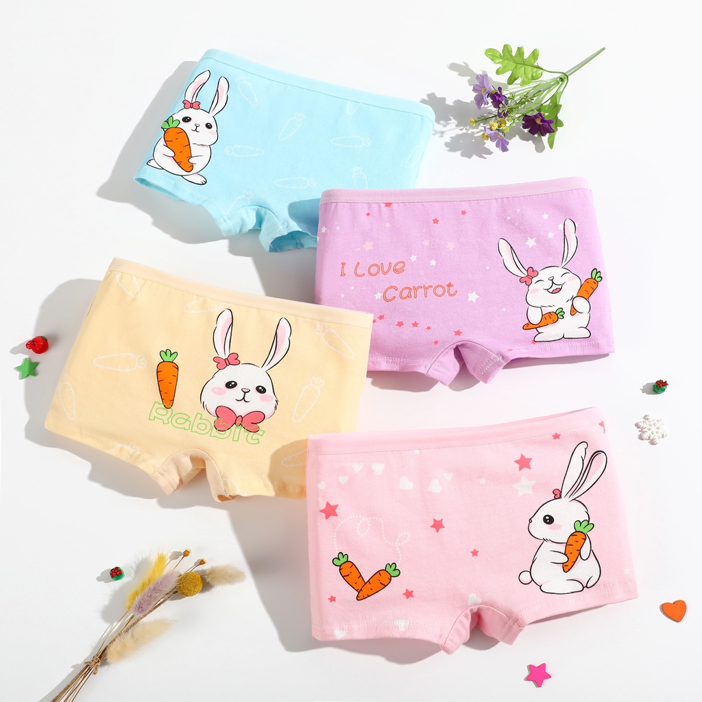 SMY Quần LóT Boxer Cotton In HoạT HìNh Dễ Thương Cho Bé GáI - Bộ 4 Trong 1