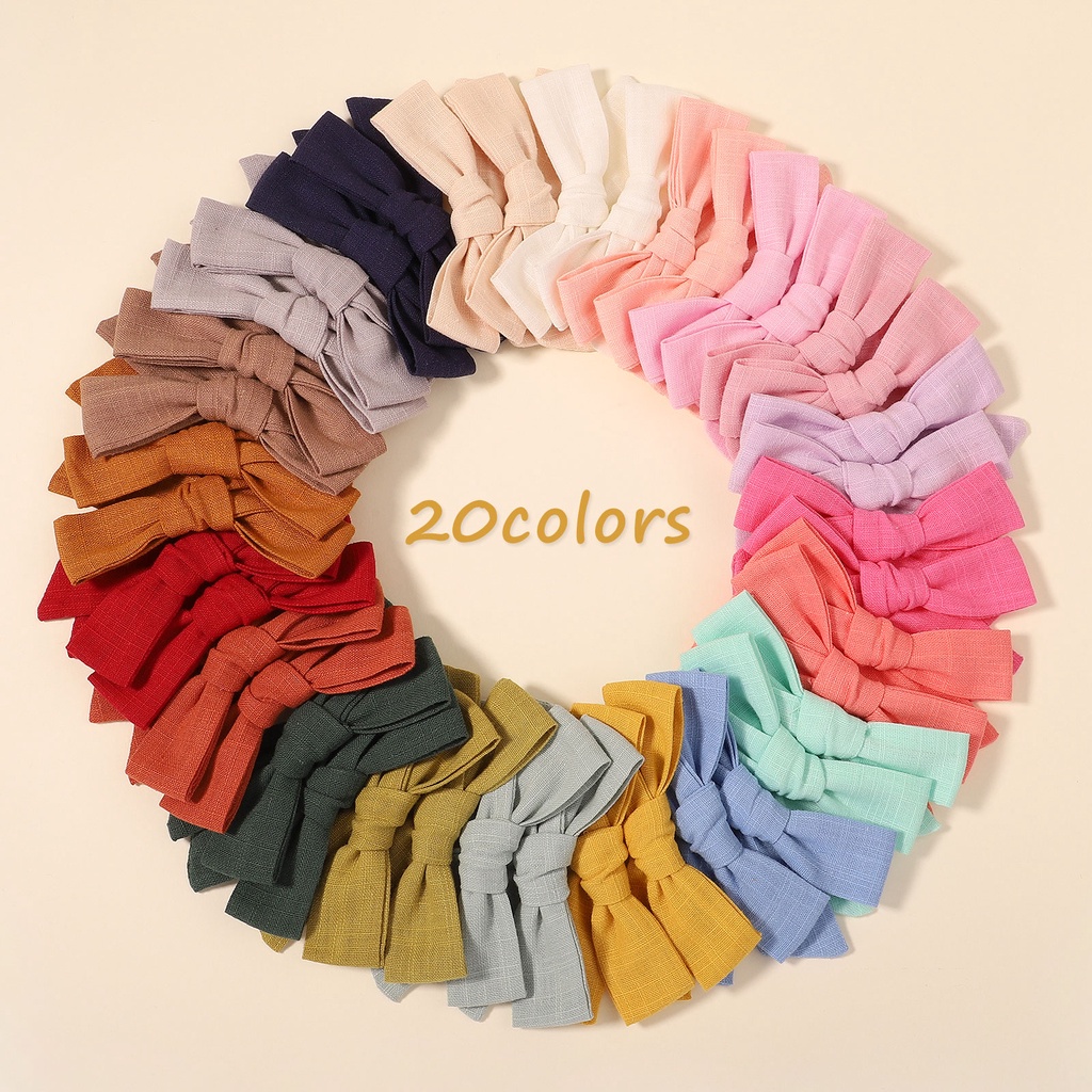 Set 2 Kẹp Tóc Nơ 3.8 "Bằng Cotton Màu Sắc Xinh Xắn Cho Bé Gái