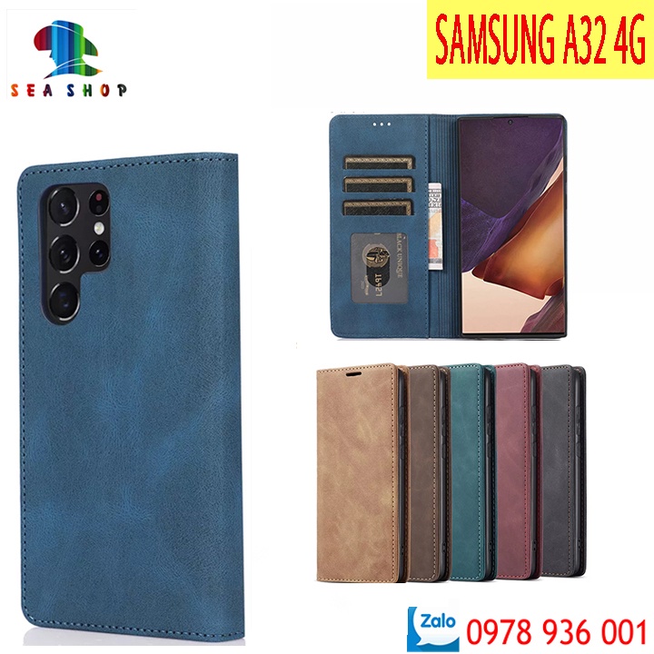 Bao da Samsung A32 4G và 5G Cao cấp - Thiết kế dạng ví sang trọng -Phong cách Da lộn - Có ngăn cài thẻ - tiên mặt