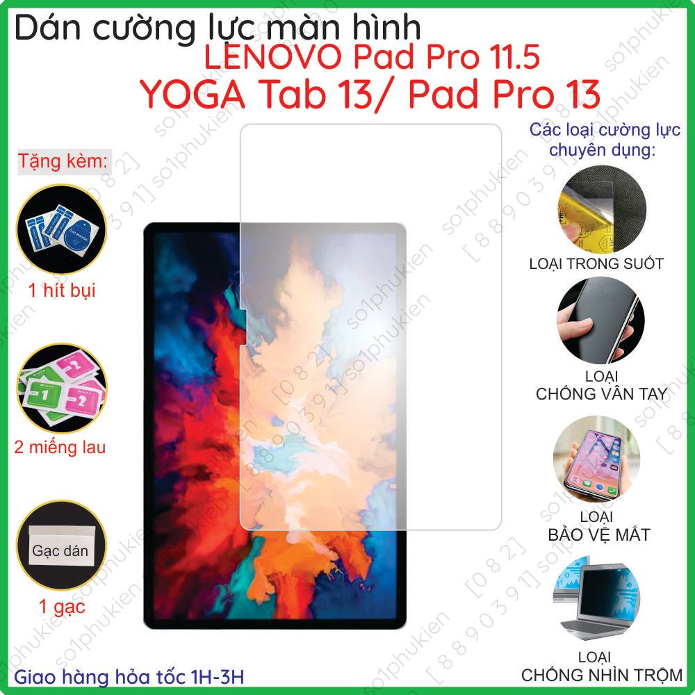 Dán cường lực Lenovo Pad Pro 11.5/ Yoga Tab 13/Yoga Pad Pro 13 loại nano trong, nhám chống v.tay, bảovệmắt,chốngnhìntrộm