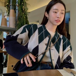 Thời trang hàn quốc lười biếng cổ áo len retro màu áo len regex áo khoác nữ